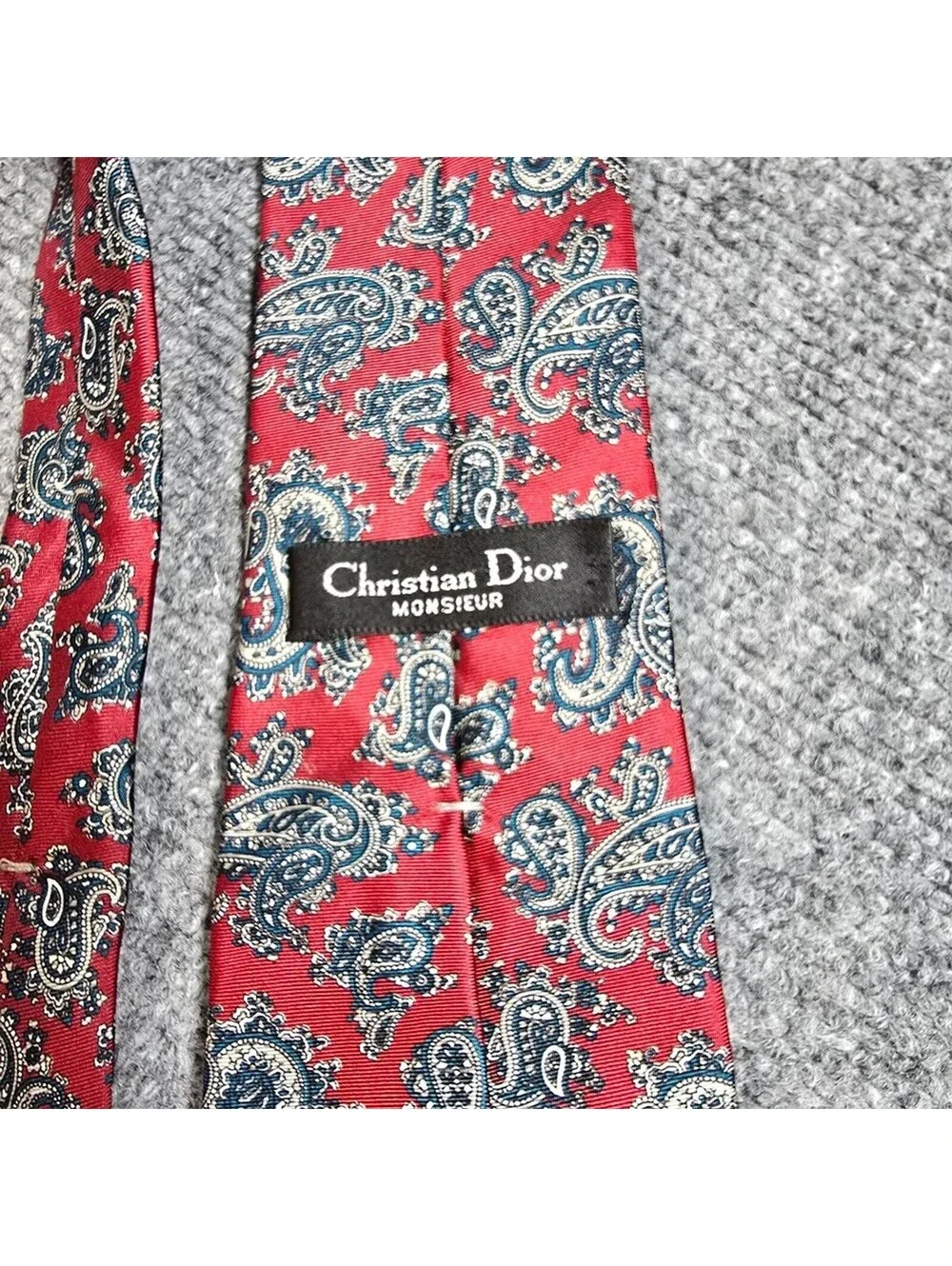 Christian Dior Silk Tie Mens Red Blue Paisley Made in Italy Designer Necktie
